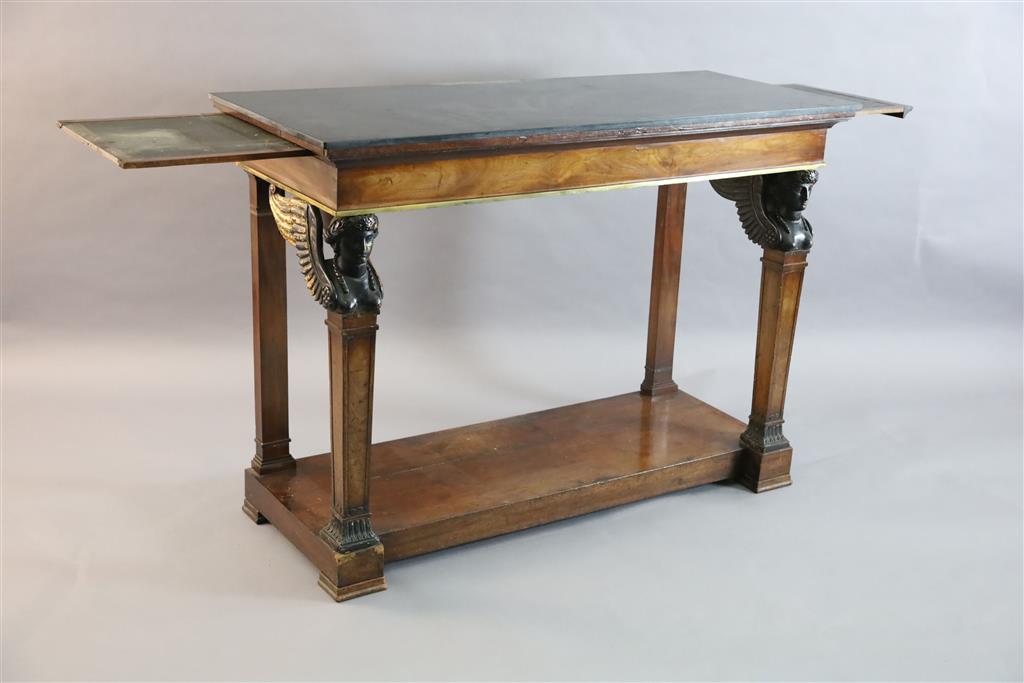 A 19th century French mahogany console table, W.4ft 10in. D.1ft 11.5in. H.3ft 5in.